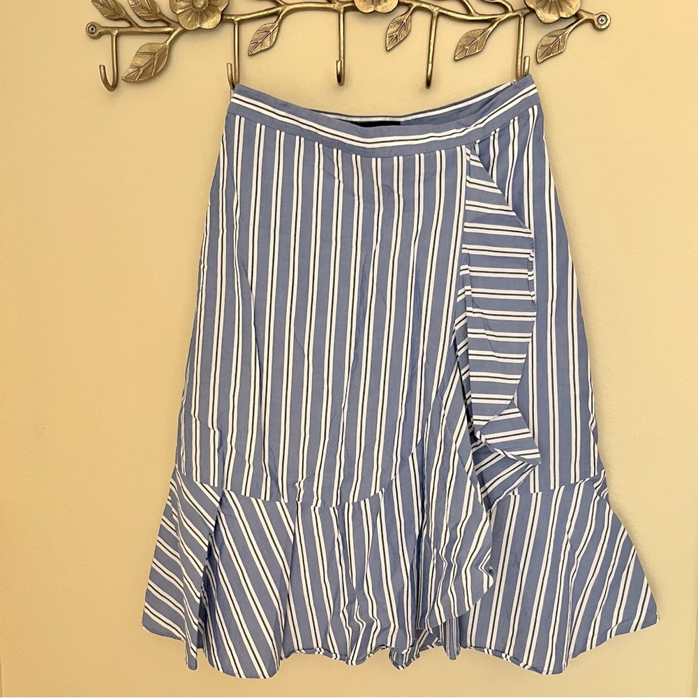 Talbots Petites Ruffle Striped Blue Midi Skirt - Work or Formal Wear Skirt